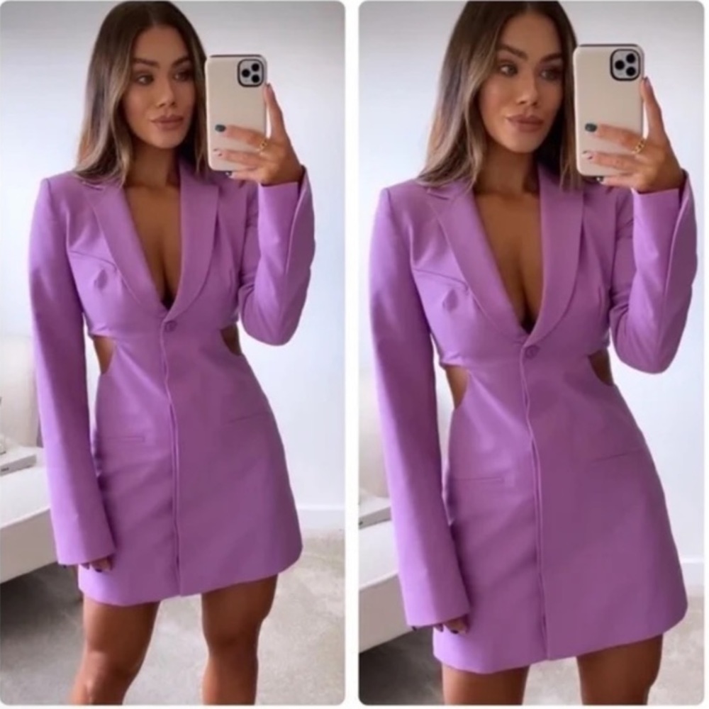 Zara TRF Lilac Blazer Dress with Cut Outs